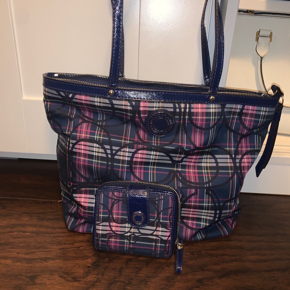 Coach tartan plaid purse and wallet